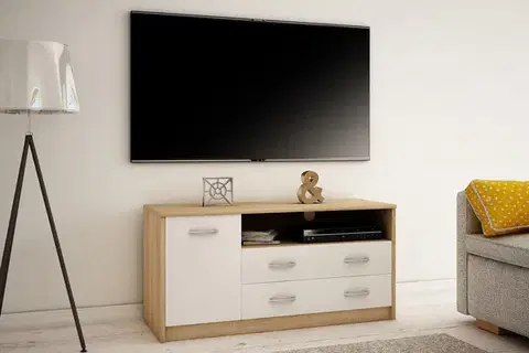 TV stolíky MAREK 029 TV stolík s policami a zásuvkami, dub sonoma/biela
