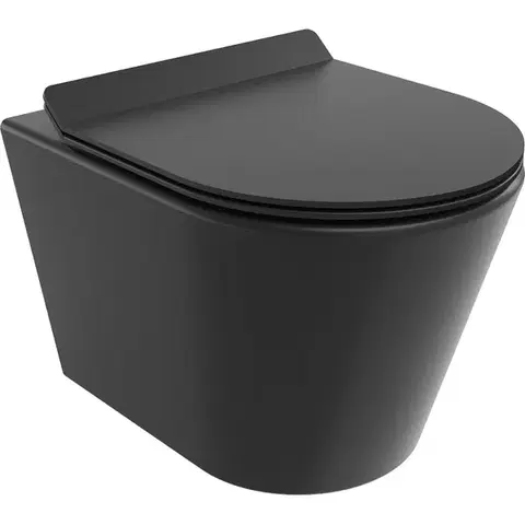Záchody MEXEN/S - Rico Závesná WC misa Rimless Tornado vrátane sedátka s slow slim, duroplast, čierna mat 30720185T
