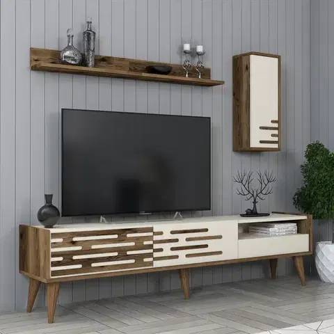 Obývacie steny TV skrinka / Obývacia stena Valensiya - Walnut, Cream