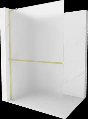 Sprchové dvere MEXEN/S - Kioto+ L Sprchová zástena WALK-IN s poličkou a držiakom uterákov 120 x 200, dekor, zlatá kartáčovaná 800-120-123-55-30