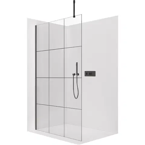 Sprchovacie kúty CERANO - Sprchová zástěna Walk-in Onyx Top Cube L/P - 8 mm - hranatá vzpěra - černá matná, industriální sklo - 160x200  CER-8050BD7005