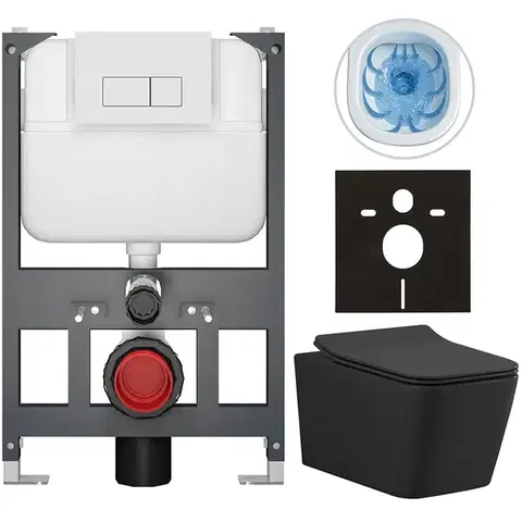 Záchody CERANO - Kompletný WC set Basic/Forte - čierna matná - WC tlačidlo Modulo/Biela - závesné - nízky modul - predstenová inštalácia - 51x36 CER-8050BD86409