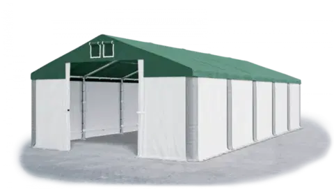 Záhrada Skladový stan 5x10x2,5m strecha PVC 560g/m2 boky PVC 500g/m2 konštrukcie ZIMA PLUS Zelená Bílá Šedá