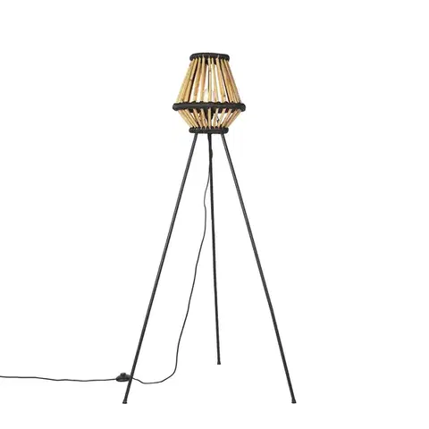 Stojace lampy Orientálna trojnohá stojaca lampa bambusová s čiernou - Evalin