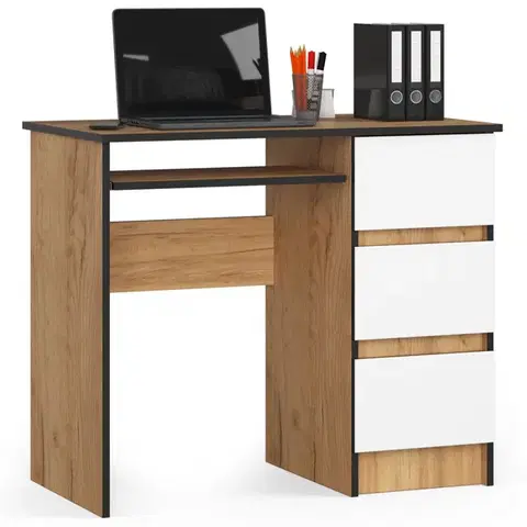 Písacie stoly Moderný písací stôl PEGAS90P, dub Craft biely