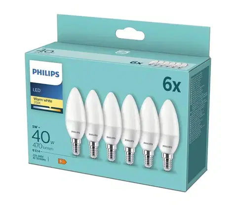 LED osvetlenie SADA 6x LED Žiarovka Philips B35 E14/5W/230V 2700K 8719514313446