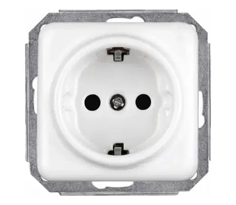 Predlžovacie káble Elhard - Keramická retro domová zásuvka SCHUKO 230 V bez rámčeka, biela KV2101W