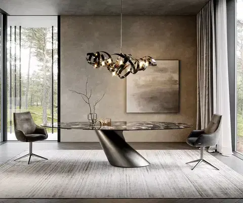 Jedálenské stoly DELIFE Jedálenský stôl Edge oválny 280x130 keramika Iris FMG Agatablack Cono metalická strieborná