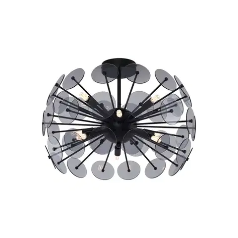 Stropné osvetlenie Art Deco stropné svietidlo čierne s dymovým sklom - Atomic