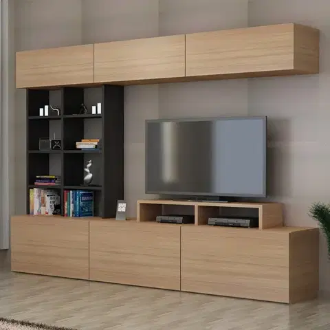 Obývacie steny TV skrinka / Obývacia stena Sasa - Teak, Black