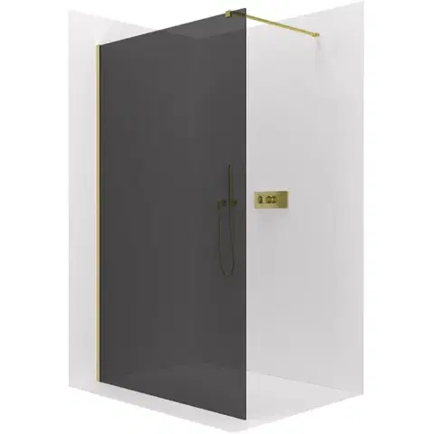 Sprchové dvere CERANO - Sprchová zástena Walk-in Onyx Cube Ľ/P - 8 mm - hranatá vzpera - zlatá, grafitové sklo - 40x200 CER-8050BD71929