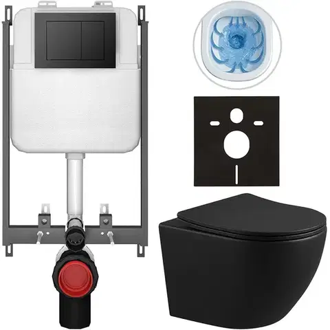 Záchody CERANO - Kompletný WC set Basic/Cesso - čierna matná - WC tlačidlo Maxio/Čierna - na zamurovanie - 49x36 CER-8050BD86351