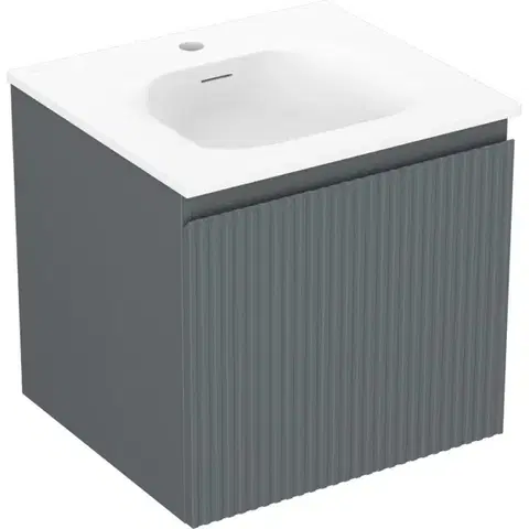 Kúpeľňový nábytok MEXEN/S - Rivel kúpeľňová skrinka 50 cm s umývadlom Vela, 1 šuplík, reliéf, grafit mat/biela mat 91A20-05047-1-BF66-W23M01