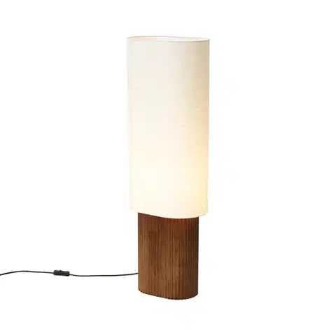 Stojace lampy Japandi vloerlamp walnoot hout met stoffen kap 90cm - Lamel