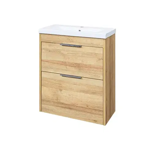 Kúpeľňový nábytok Mereo Vigo, kúpeľňová skrinka s keramickým umývadlom 61 cm, dub Riviera CN321