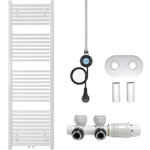 Doplnky do kúpeľne CERANO - Kúpeľňový radiátorový set Lincoln - kombinované vykurovanie, wifi tyč - stredové pripojenie 50 mm - 300W - biela lesklá - 1600x500 mm CER-663394