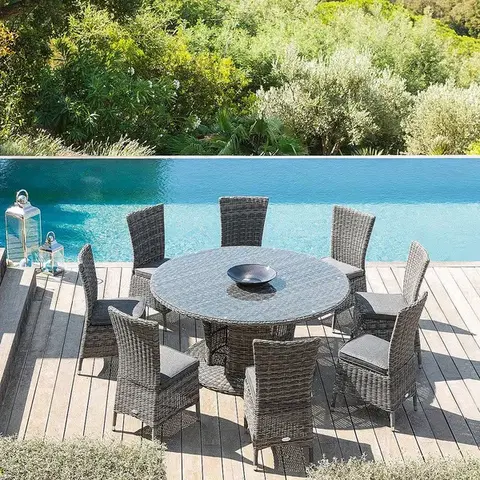 Záhradné zostavy DEOKORK Ratanová zostava jedálenská BORNEO LUXURY 1+8 (sivá)