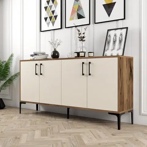 Komody Konzolový stolík Kiev 160 - Walnut, Cream