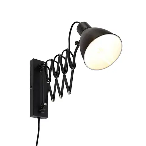 Nástenné osvetlenie Priemyselná nástenná lampa čierna s nastaviteľným ramenom - Merle