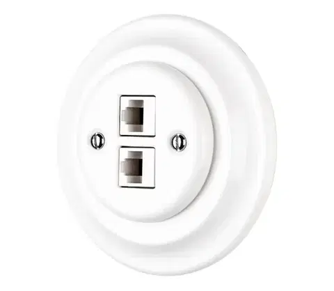 Predlžovacie káble Bohemia-Design - Porcelánová retro ethernetová zásuvka s rámčekom 2x CAT.5E biela 12359386