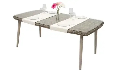 Stolčeky Záhradný ratanový stôl so sklom VICTORIA 180 x 100 cm (sivý)