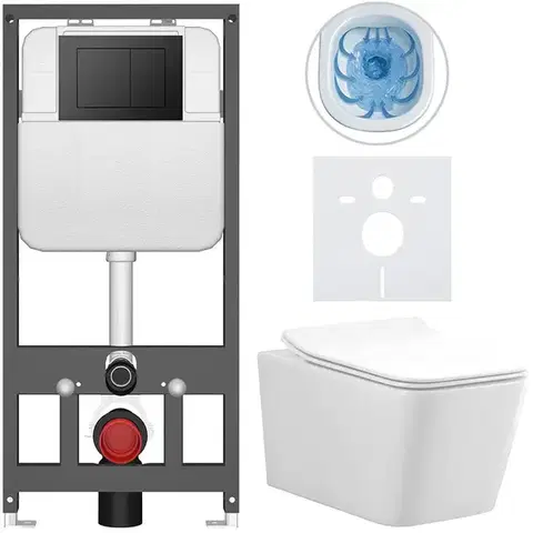 Záchody CERANO - Kompletný WC set Basic/Forte - biela lesklá - WC tlačidlo Maxio/Čierna - závesné - predstenová inštalácia - 51x36 CER-8050BD86128