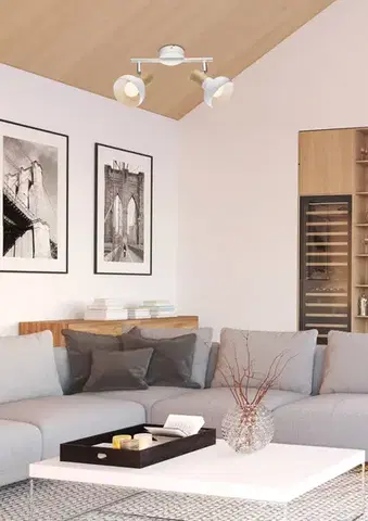 Stropná svetla Stropné nástenné svietidlo pásik biele + drevo 2x40W Puerto