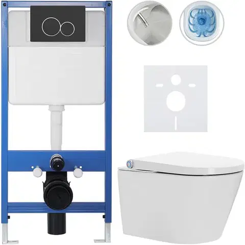 Záchody CERANO - Kompletní WC set Profi/Cronus Standard - bílá lesklá - WC tlačítko Duo/Černá matná - předstěnová instalace - 59,3x38,4  CER-198501