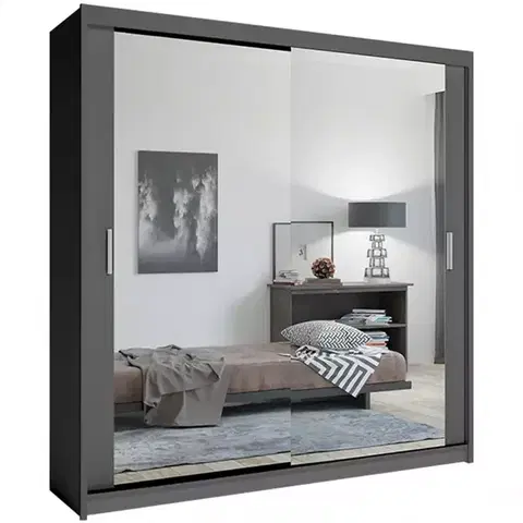 Spálňové šatníkové skrine Skriňa Lux 203 Šedá  + 2 x Zrkadlo