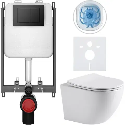 Záchody CERANO - Kompletný WC set Basic/Cesso - biela lesklá - WC tlačidlo Maxio/Čierna - na zamurovanie - 49x36 CER-8050BD85946