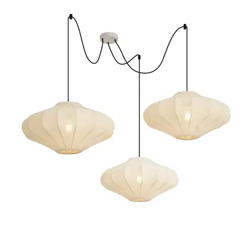 Závesné svietidlá Japandi závesná lampa béžová 50cm 3-svetelná - Plu