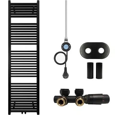 Doplnky do kúpeľne CERANO - Kúpeľňový radiátorový set Lincoln - kombinované vykurovanie, wifi tyč - stredové pripojenie 50 mm - 300W - čierna matná - 1800x500 mm CER-663403
