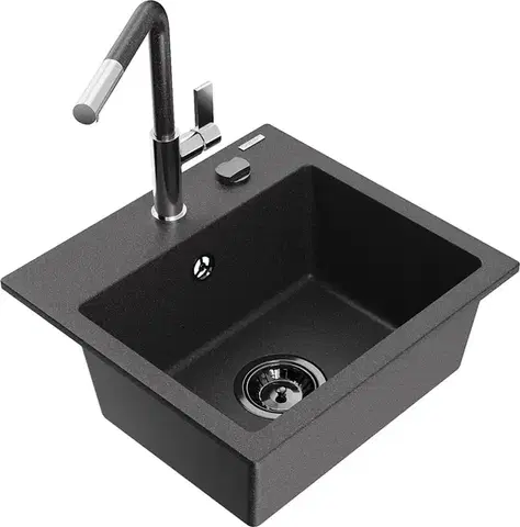 Kuchynské drezy MEXEN/S MEXEN/S - Milo granitový drez 1-miska vrátane batérie Flora, čierna kropenatá 6505-76-670401-08-B