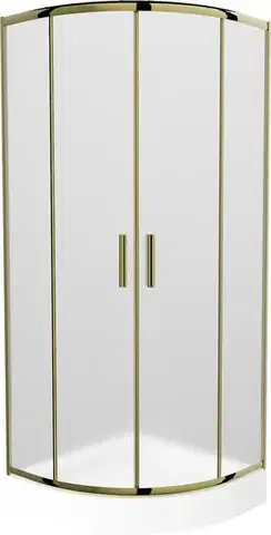 Vane MEXEN/S - Rio sprchovací kút štvrťkruh 80 x 80, dekor, zlato + vanička Rio vrátane výpuste 863-080-080-50-30-4710