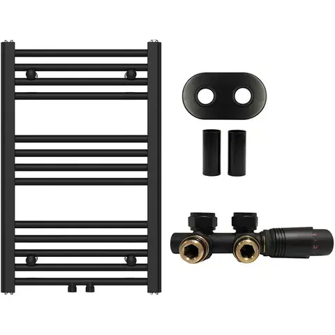 Doplnky do kúpeľne CERANO - Kúpeľňový radiátorový set Benito - ústredné vykurovanie - stredové pripojenie 50 mm - 265W - čierna matná - 700x450 mm CER-606193