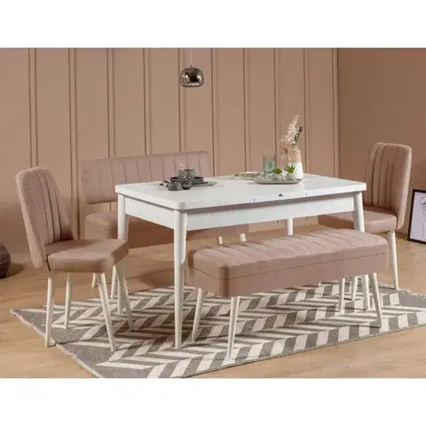 Jedálenské sety Jedálenský set s rozkladacím stolom a stoličkami (5 kusov) Vina 0900 - 4 - White, Stone