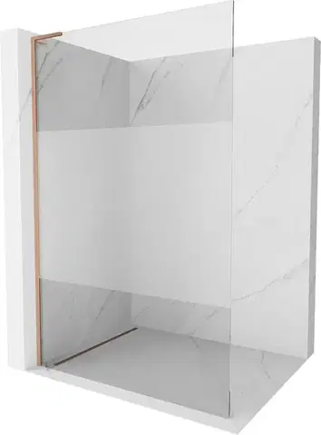 Sprchové dvere MEXEN/S - Kioto L Sprchová zástena WALK-IN 70 x 200, transparent/dekor, meď kartáčovaná 800-070-103-65-35