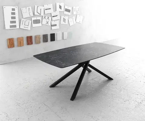 Jedálenské stoly DELIFE Jedálenský stôl Edge oválny tvar 200x100 cm Laminam® keramika Nero Greco antracitová stredová podstava krížová čierna