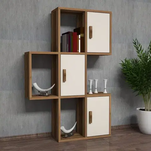 Regály Nástenná polica Flora - Walnut, Cream