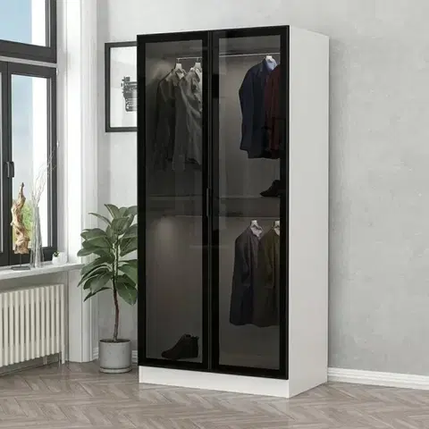 Šatňové skrine Šatníková skriňa Kale Glass Black - 190