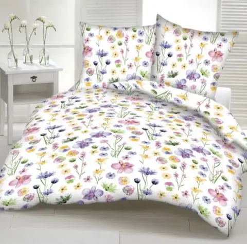 Obliečky Obliečky bavlnené Poľné kvety biele TiaHome - 1x Vankúš 90x70cm, 1x Paplón 140x200cm