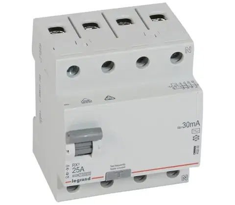 Predlžovacie káble Legrand - Prúdový chránič 4-pólový RX3 4P 25 A 30 mA AC 402062