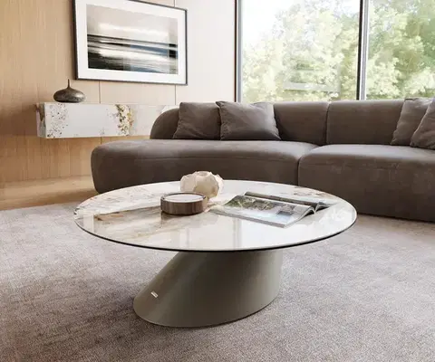 Konferenčné stolíky DELIFE Konferenčný stolík Edge okrúhly 100x100 cm keramika Minas Melange Conis kov efektfinish titánová