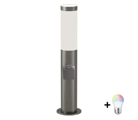 Záhradné lampy BRILAGI-LED RGBW vonkajšia lampa s zásuvkou ELIA 1xE27/6,5W/230V 2700-6500K IP44 50cm chróm BG5749+AI0818