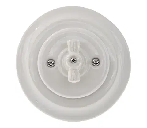 Predlžovacie káble Bohemia-Design - Retro porcelánový otočný vypínač s rámčekom č. 5 biely K1-R120A1-W