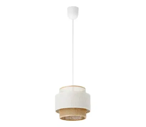 Svietidlá  Luster na lane BOHO 1xE27/60W/230V, priemer 20 cm, biela/juta H0179