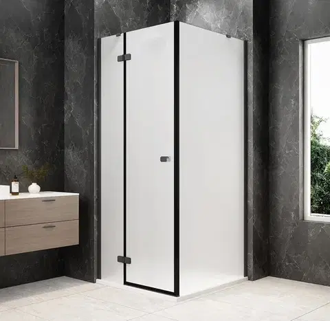 Sprchové dvere POLYSAN - GLOBE GUN METAL štvorcová sprchová zástena 800x800, matné sklo, ľavá GB1080-3215MLGM