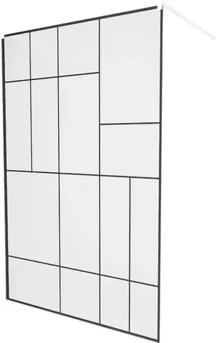 Sprchové dvere MEXEN/S - KIOTO samostatne stojaca sprchová zástena 100 x 200, transparent/čierny vzor 8 mm, biela 800-100-002-20-78