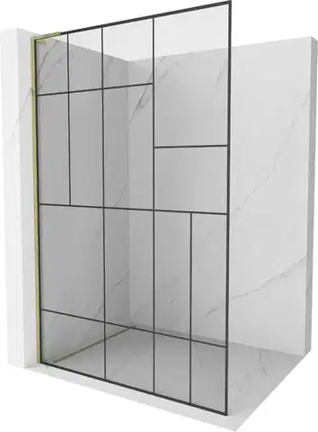 Sprchové dvere MEXEN/S - Kyoto L Sprchová zástena WALK-IN 80 x 200, čierny vzor, zlato 800-080-103-50-78