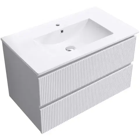 Kúpeľňový nábytok CERANO - Kúpeľňová skrinka Carole + keramické umývadlo Todo - biela matná ryhovaná - 101x50x46,5 CER-089389